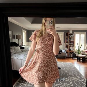 Monteau Floral Print Wrap Dress midi orange